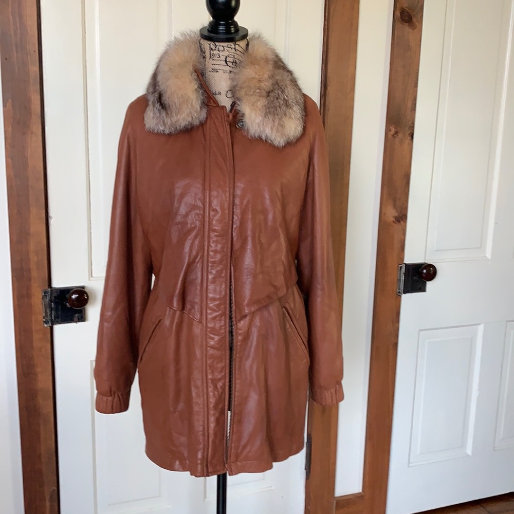 Damselle Women’s XS Brown Fox Trimmed Coat vintage